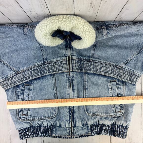 VTG 80's Hugo Valentino Acid Wash Sherpa Lined Denim Trucker Jacket Size Large - Picture 14 of 15